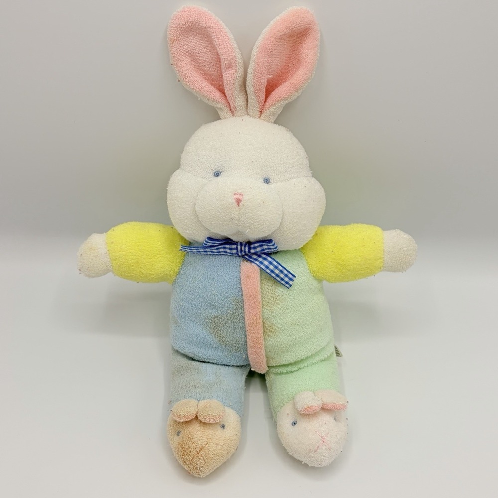 Soft Dreams 12" Pastel Terry Cloth Rattle Bunny‎ Rabbit w/ Slippers - Read